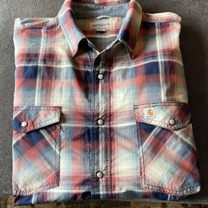 Carhartt 2XL PEARL SNAP BUTTONS blue& red